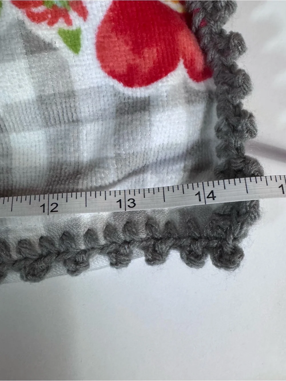 Handmade Crochet Pioneer Woman Hanging Kitchen Towel Gray Gingham Floral